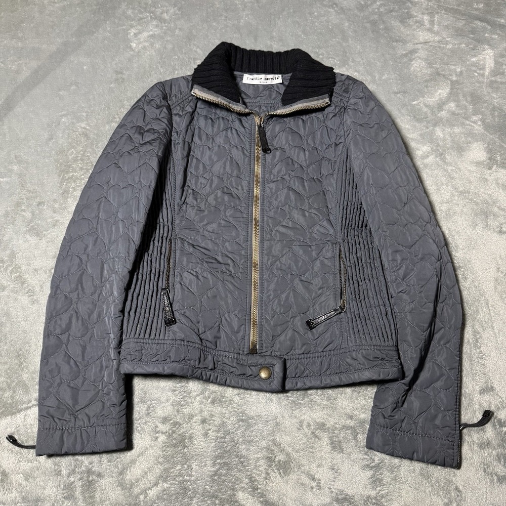 Frankie Morello Womens Heart Quilted Puffer Jacket in Gray Size 40 City Outdoor